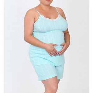 NEW Dynabelly Maternity Pajama Blue Lace Trim Camisole 2 Piece Set Women’s Large